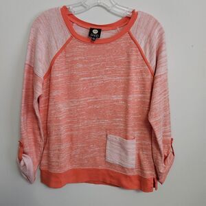 Jones New York Orange Sport Top Ltwt Sweatshirt Sz S Roll Tab Long Sleeve